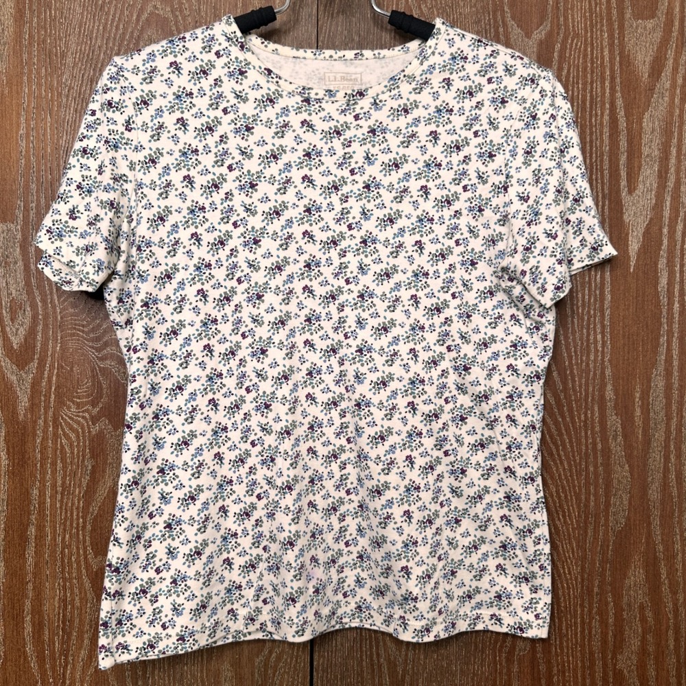 LL Bean Womens XS Floral Supima Cotton Short Sleeve T-Shirt Cottagecore Babydoll